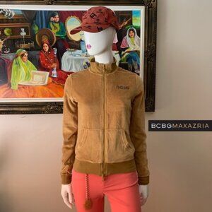 BCBGMAXAZARIA NWT Women's Caramel Velour Long Sleeves Zip Closure Jacket